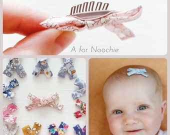 Mini gentle baby hair clips for babies with fine hair in Liberty of London prints