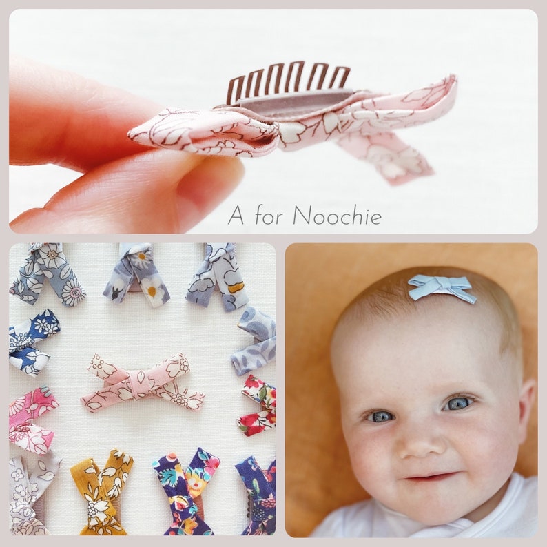 Mini gentle baby hair clips for babies with fine hair in Liberty of London prints image 1