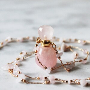 ROSE QUARTZ Potion Necklace self Love Crystal Perfume Bottle