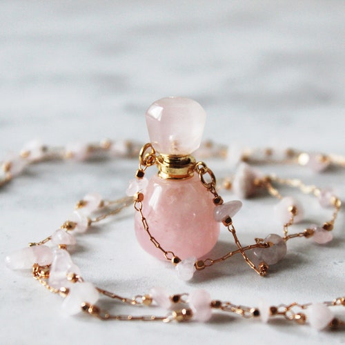 Rose Quartz Essential Oil Perfume Bottle Pendant Necklace Etsy