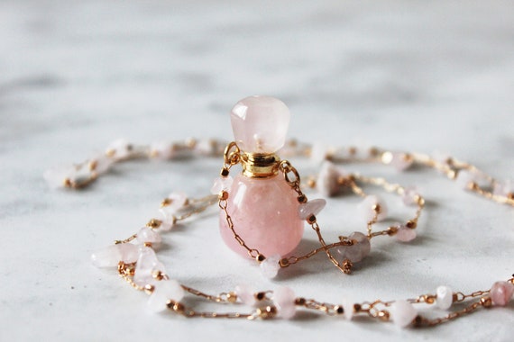 Essential Oil Necklace Crystal Perfume Bottle Rose Quartz