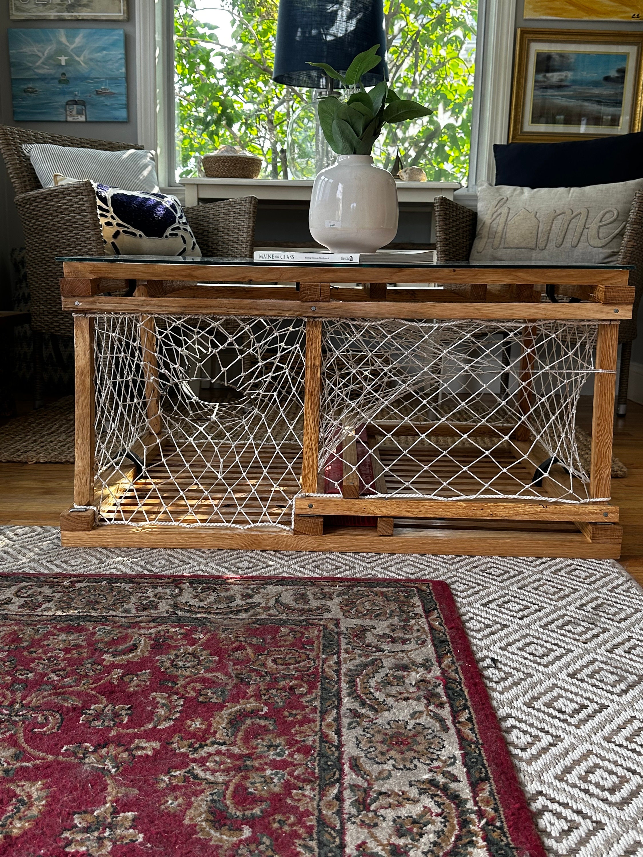 Costal Authentic Solid White Oak Wooden Lobster Trap Coffee Table Etsy