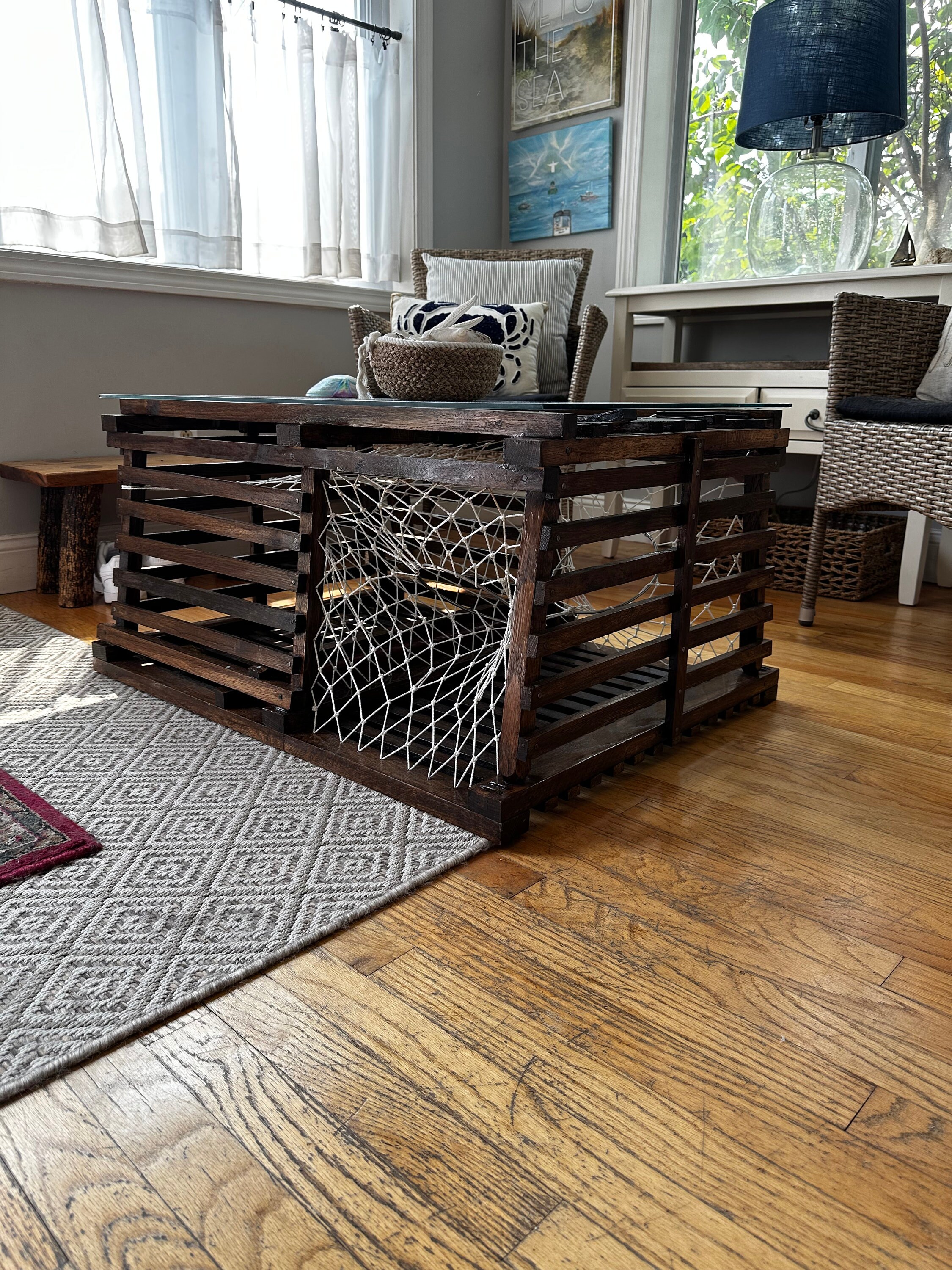 Solid White Oak Wooden Lobster Trap Coffee Table 