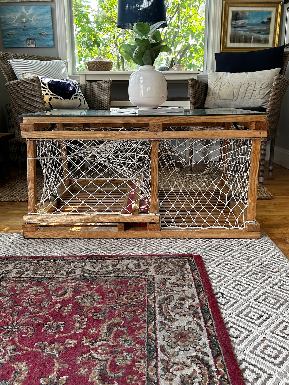 Costal Authentic Solid White Oak Wooden Lobster Trap Coffee Table Etsy