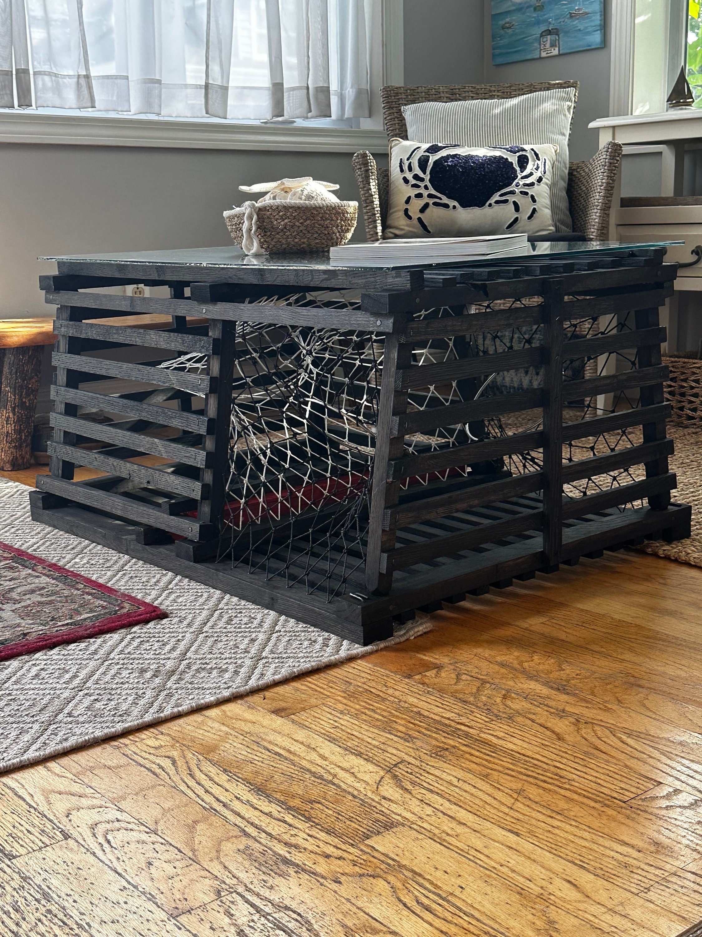 Large Lobster Trap Crab Cage Small Pet Pin Cat Dog Wooden Coastal Living  Home Decor Reclaimed Wood Slats Box Vintage Record Storage Walnut -   Canada