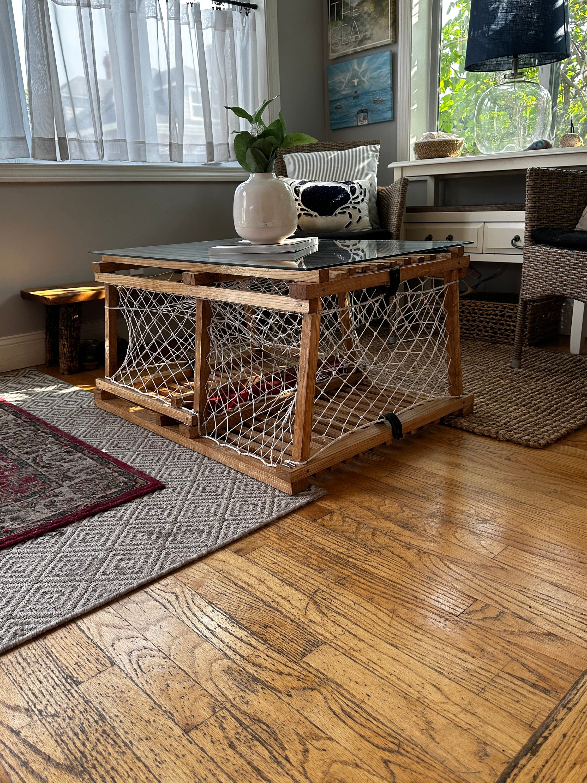 Costal Authentic Solid White Oak Wooden Lobster Trap Coffee Table Etsy