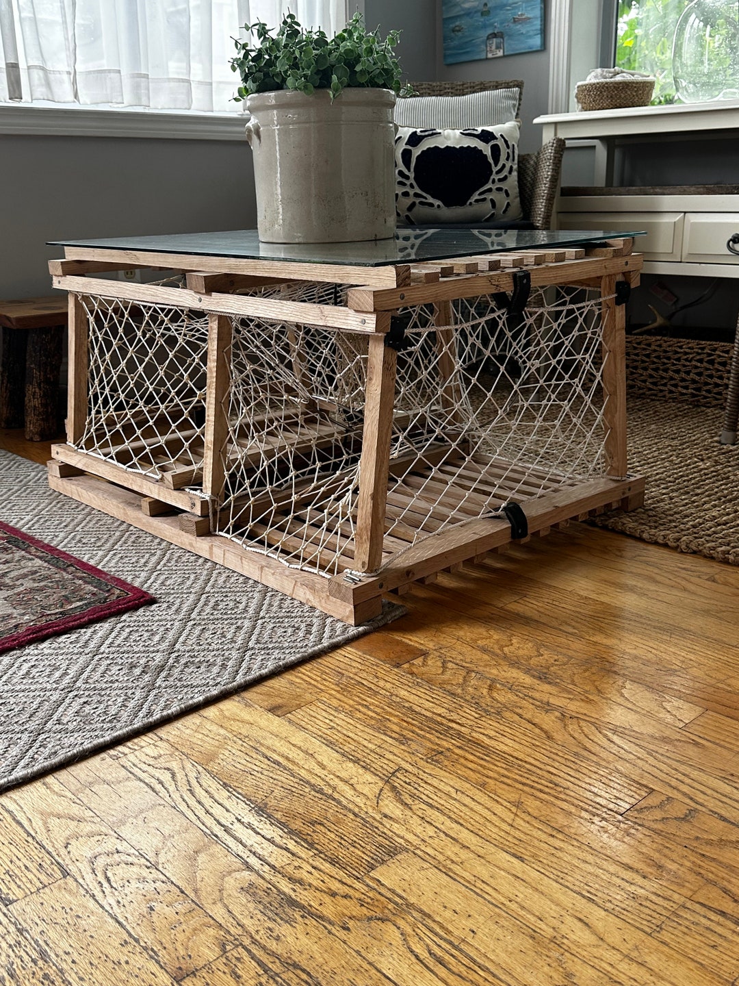 Costal Authentic Solid White Oak Wooden Lobster Trap Coffee Table Etsy