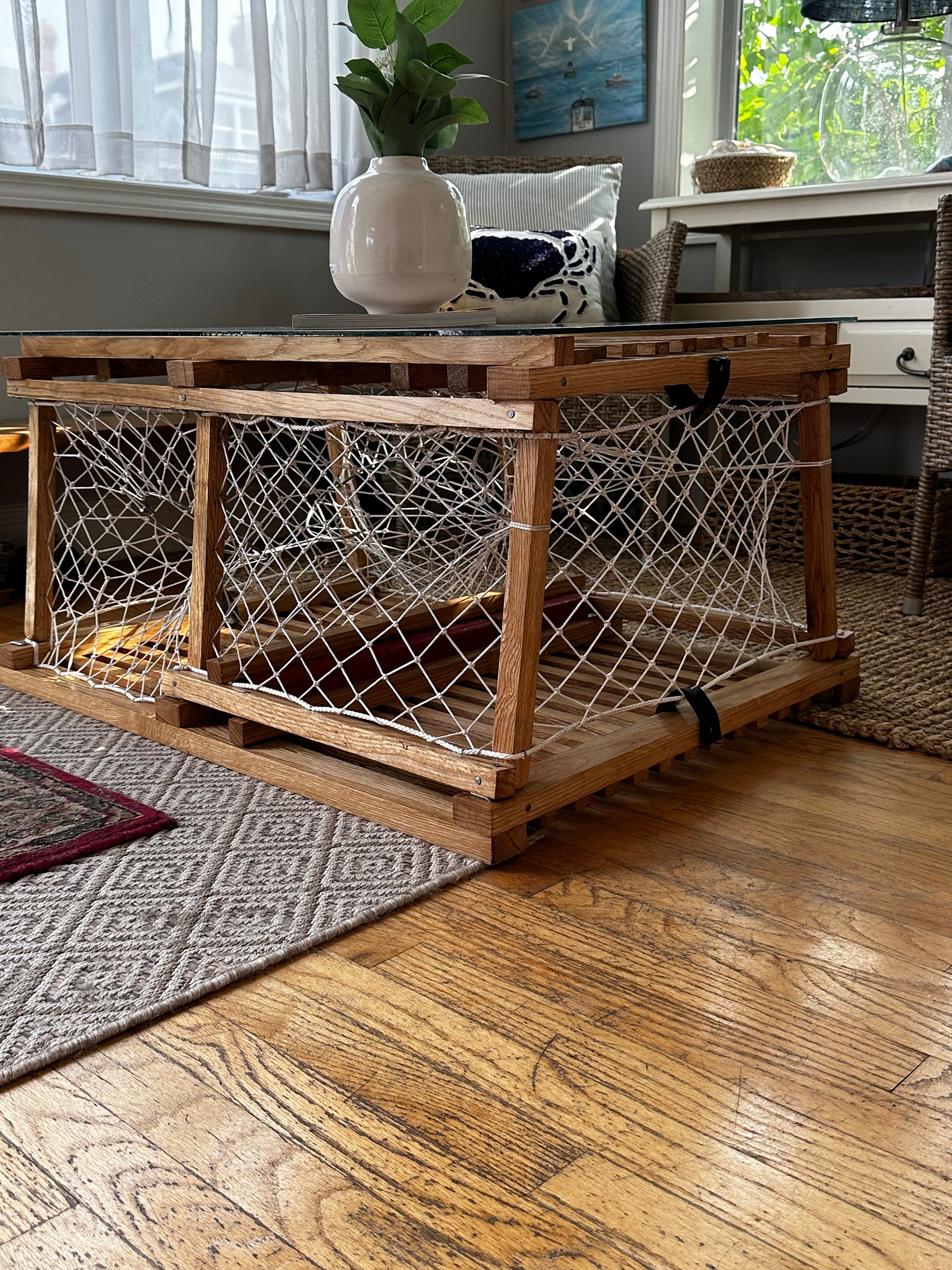 Costal Authentic Solid White Oak Wooden Lobster Trap Coffee Table Etsy