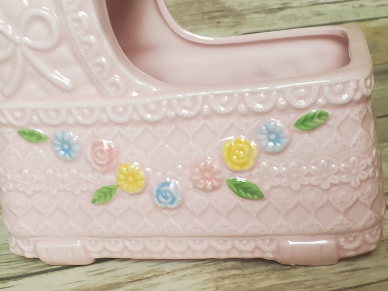Vintage Napcoware Japan Pink Baby Girl Nursery Planter Bassinet Floral