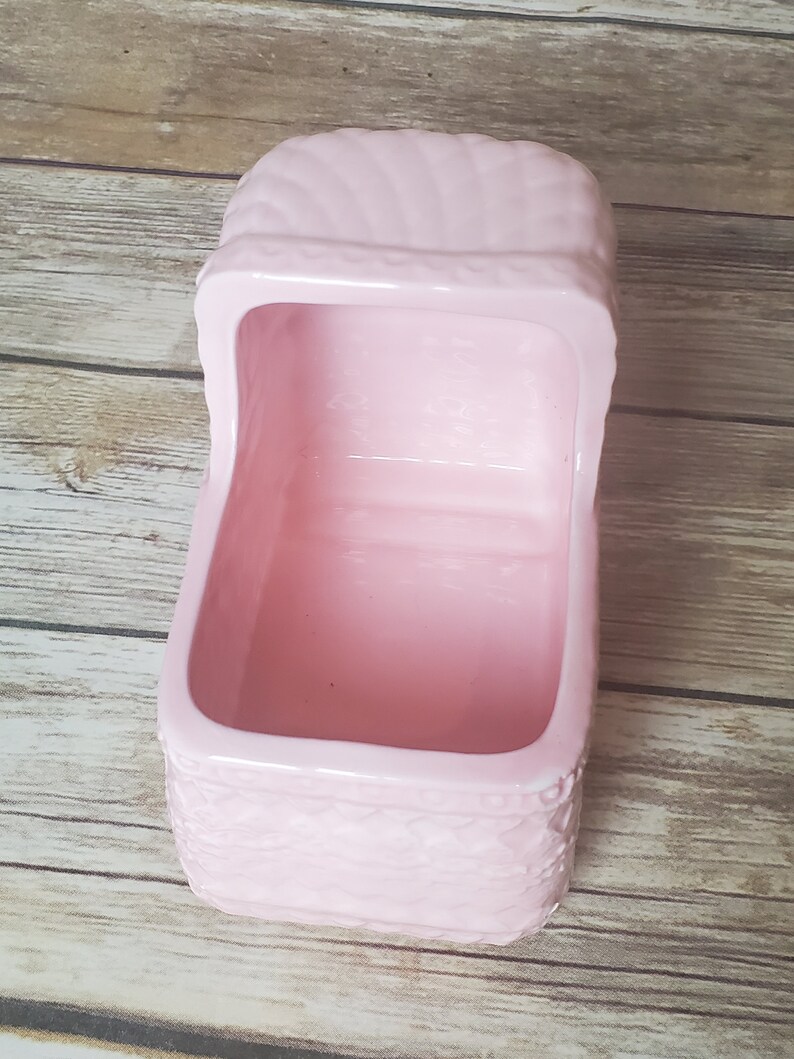 Vintage Napcoware Japan Pink Baby Girl Nursery Planter Bassinet Floral