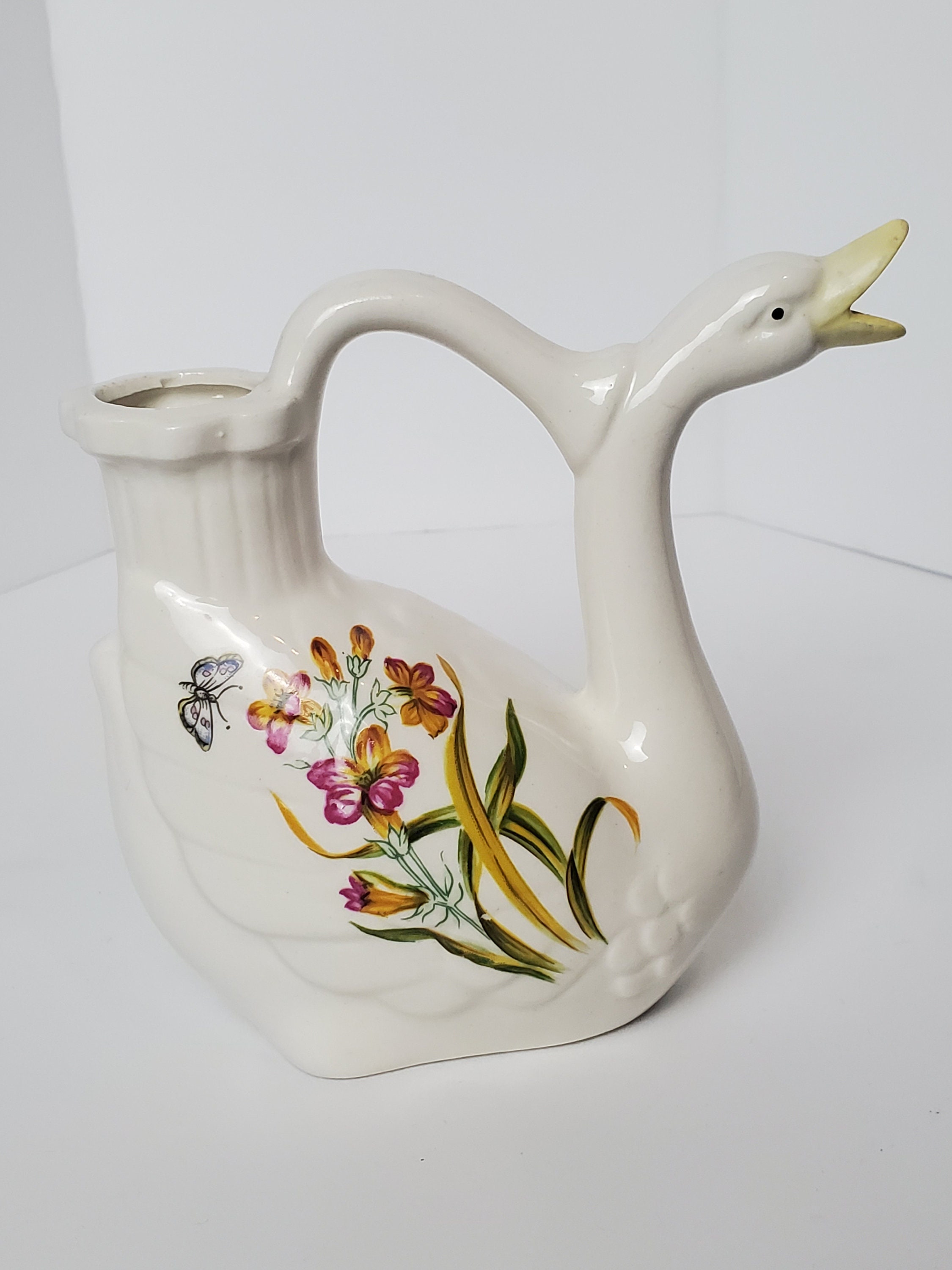 Ardalt Lenwile Artware Japan Swan Creamer Ceramic Floral Etsy