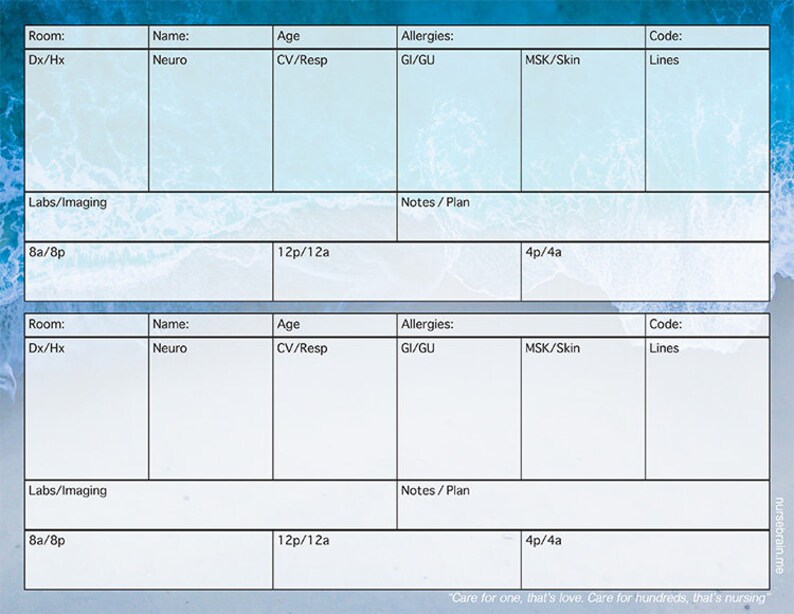 General 2 Patient Nurse Report Sheet Ocean Theme | Etsy