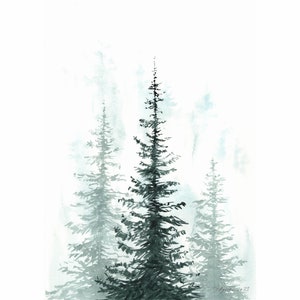 Foggy Forest Original Watercolor Art, Minimalistic Artwork Size A4 Pine Trees Wall Art Misty Forest Painting Hand Painted by AgureevaArt