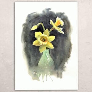 Daffodils Painting Original Watercolor Art Spring Yellow Flowers Artwork Floral Wall Art Narcissus Painting Size A4 by Tatiana Agureeva