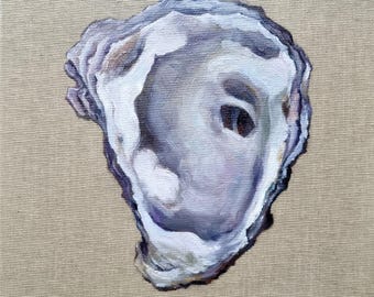 Oyster Painting ORIGINAL Canvas Art Oyster Shell Oil Painting Nature Wall Art Abstract Artwork 8x8 inches Hand Painted by Tatiana Agureeva
