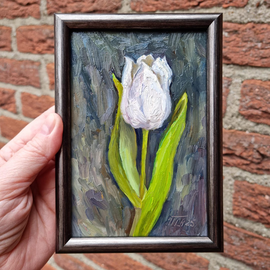 Tulip Painting ORIGINAL Oil Art Spring Flowers Decor White Tulip Wall ...