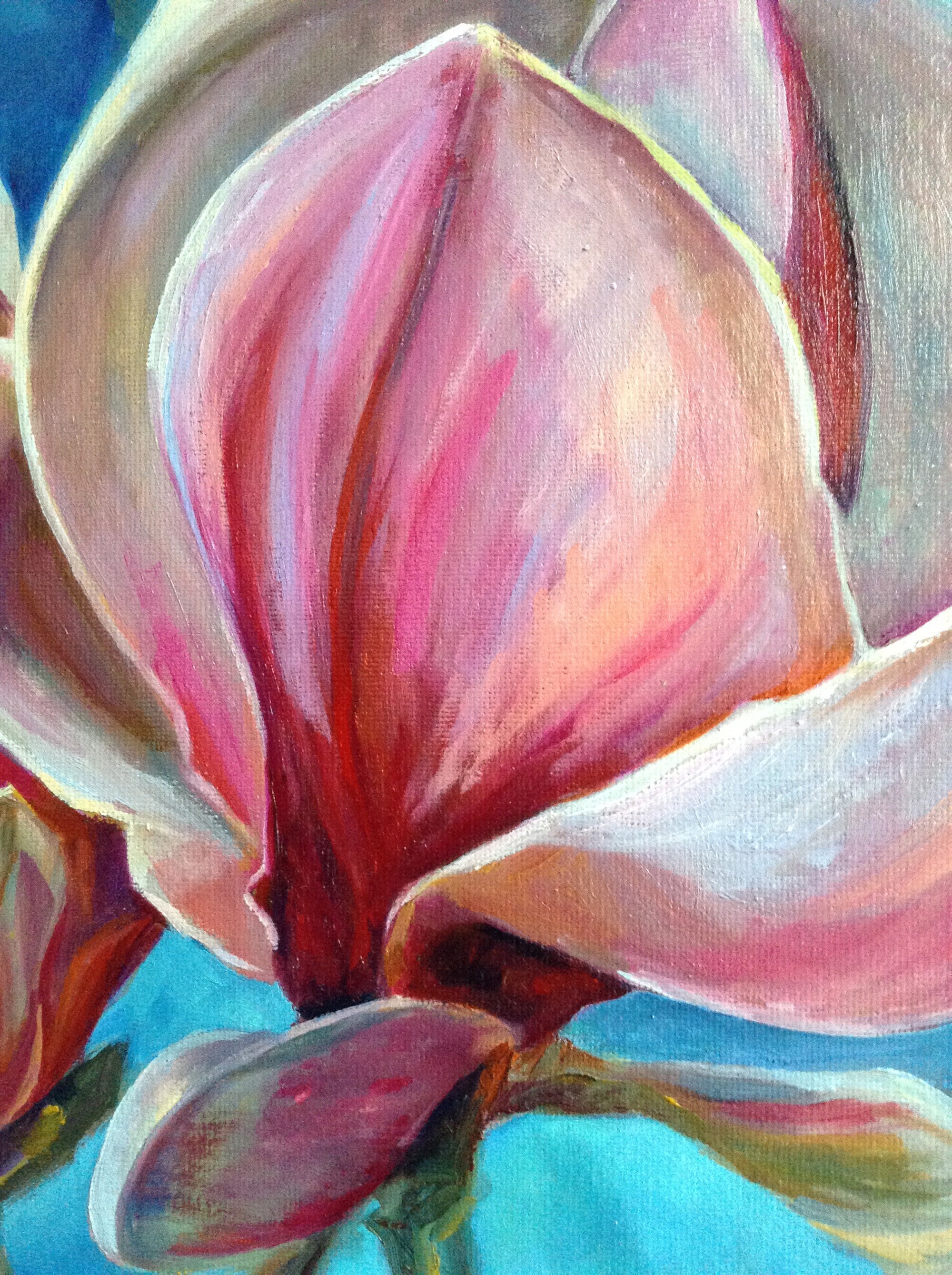 Magnolia Painting Original Canvas Art Pink Flowers Oil Artwork Spring ...