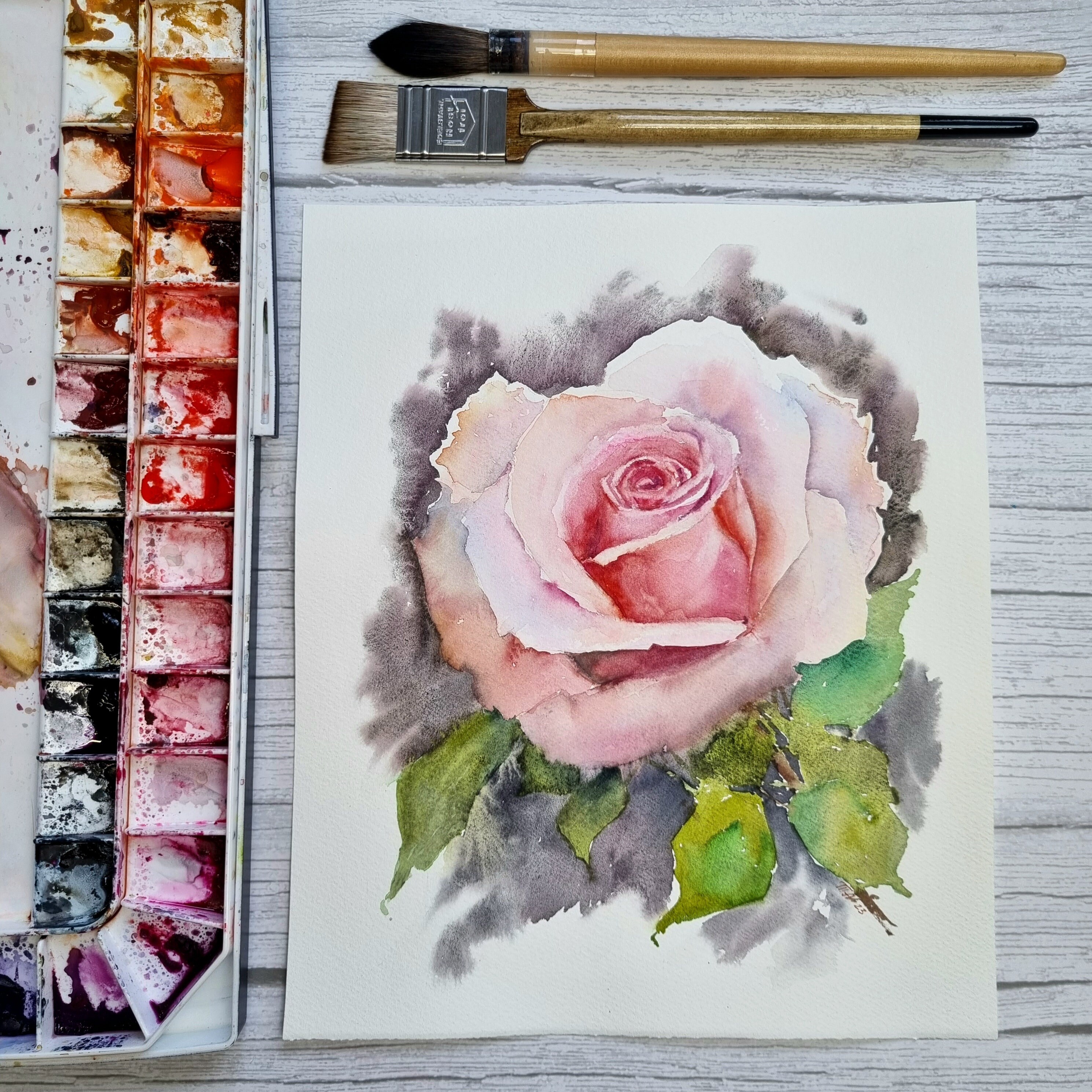 One Rose ORIGINAL Painting Pink Rose Watercolor Art Floral Wall