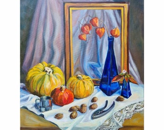 Pumpkins Painting Original Art Modern Still Life Kitchen Wall Art Canvas Artwork Vegetable Oil Painting 20х24 inches Hand Painted