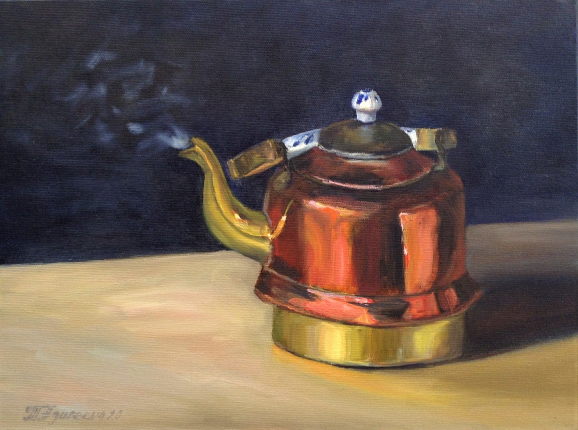 Teapot Painting Original Canvas Art Modern Still Life Kitchen Etsy