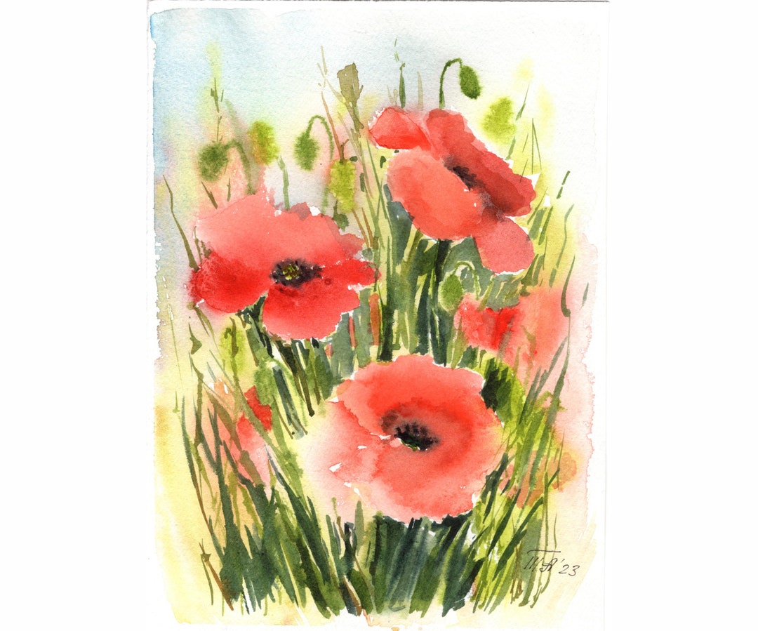 Poppies Watercolor Painting Red Flowers Original Art, Poppy Artwork ...