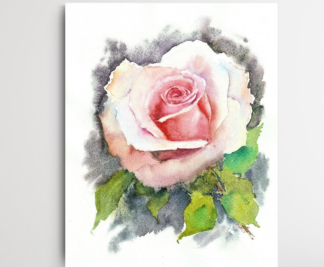 One Rose ORIGINAL Painting Pink Rose Watercolor Art Floral Wall