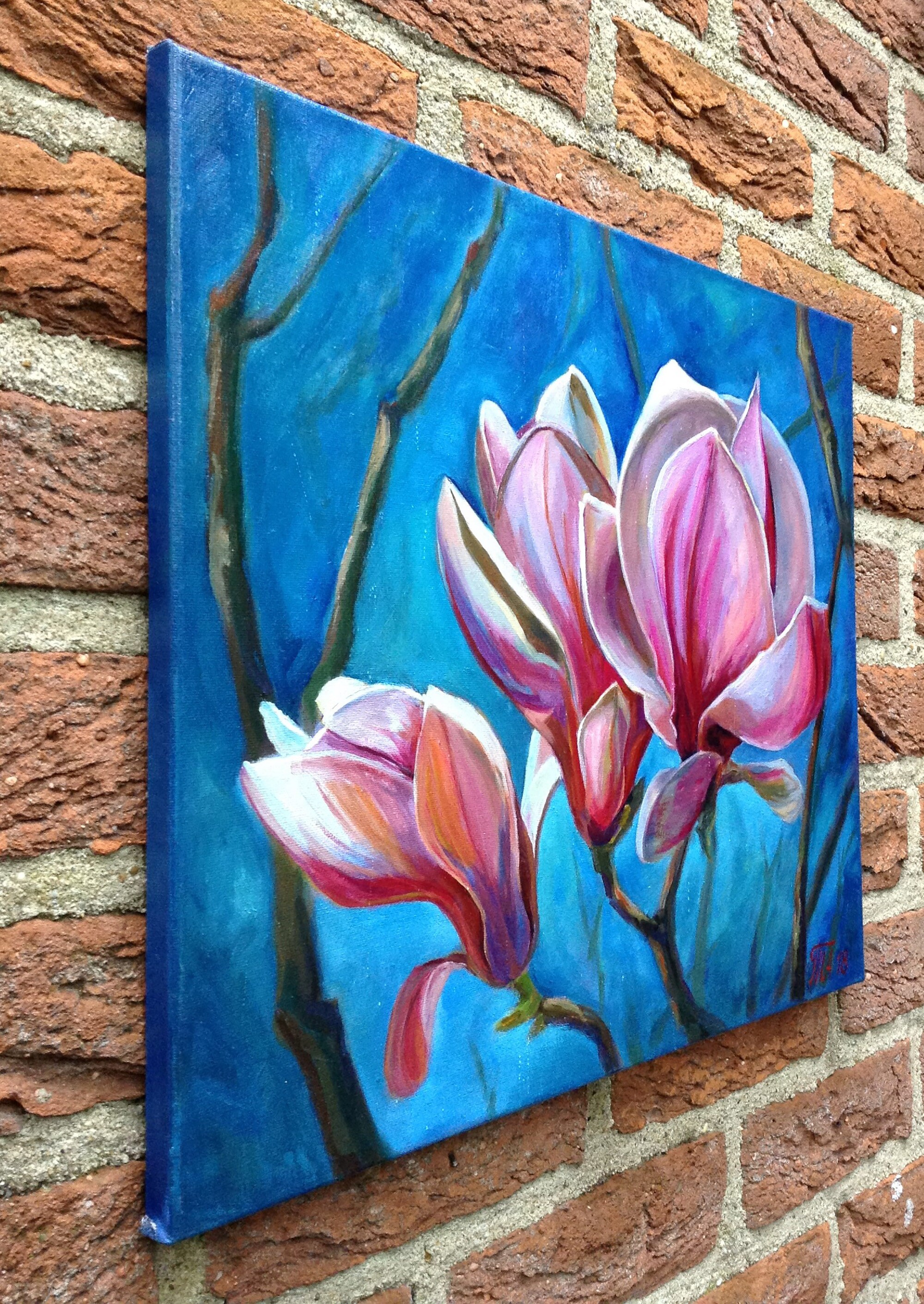 Magnolia Painting Original Canvas Art Pink Flowers Oil Artwork Spring ...