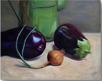 Kitchen Wall Art Vegetable Oil Painting Original Canvas Art Modern Still Life Cooking Artwork Food Painting 16x20 inches by AgureevaArt