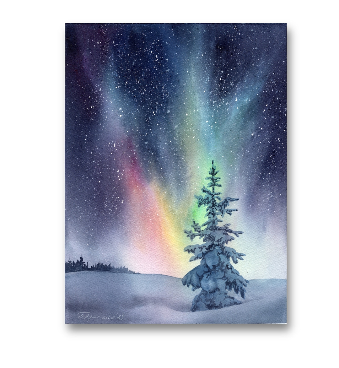 Christmas Tree Painting Original Watercolor Art Northern Etsy UK