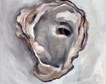 Oyster Painting ORIGINAL Art Oyster Shell Oil Painting Nature Wall Art Neutral Abstract Artwork 7x7 inches Hand Painted by Tatiana Agureeva