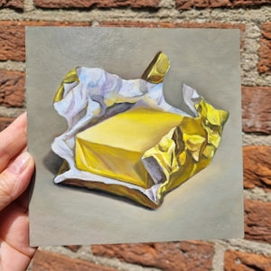 Pintura a óleo de manteiga, arte original personalizada de natureza morta, arte realista de comida, decoração de cozinha em ouro amarelo, arte feita à mão por encomenda