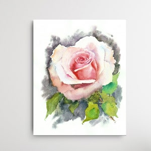 One Rose Painting Original Watercolor Art, Pink Rose Wall Art,  Floral Artwork, Pink Rose Painting 10x8 inches by Tatiana Agureeva