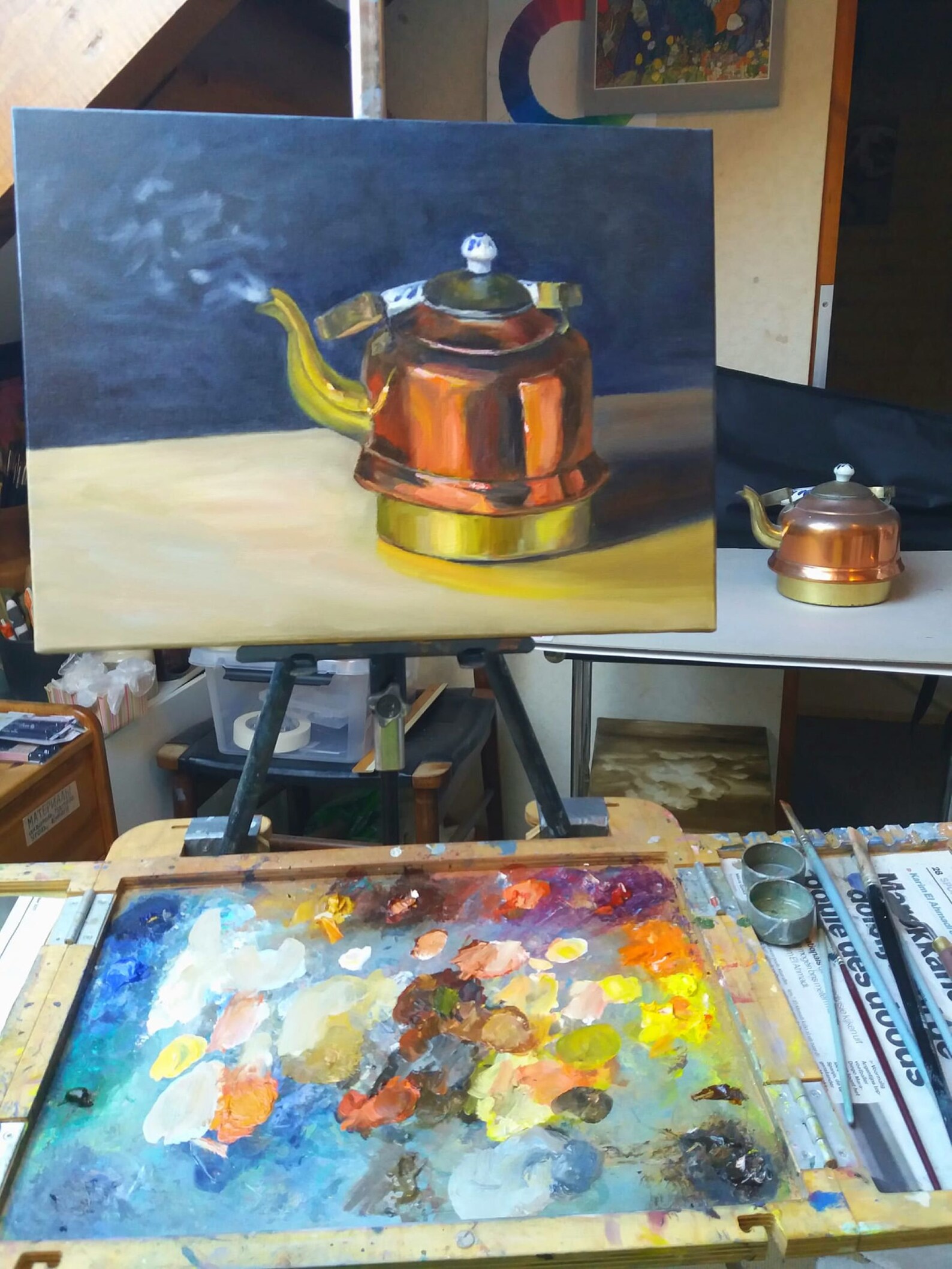 Teapot Painting Original Canvas Art Modern Still Life Kitchen Etsy