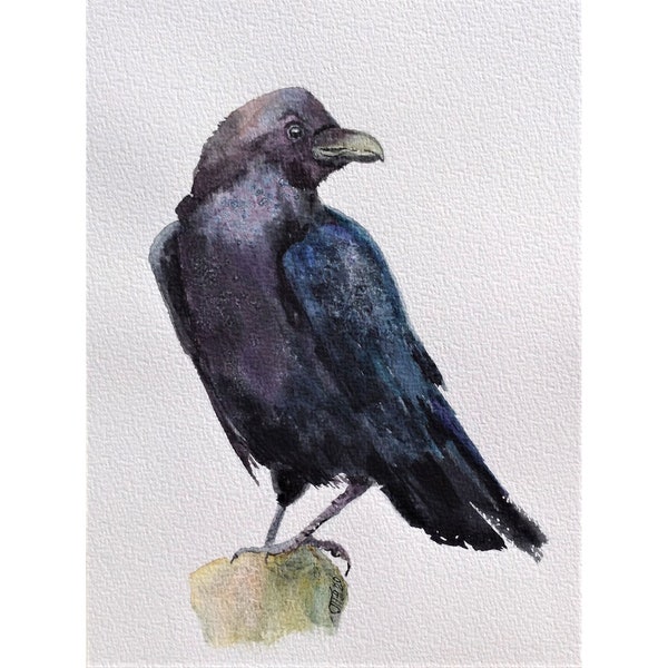 Crow Watercolor Painting Original, Bird Watercolour Art, Raven Painting by AgureevaArt