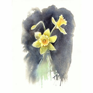 Narcissus Painting Original Watercolor Art Spring Yellow Flowers Artwork Floral Wall Art Daffodils Painting 11x8 inches Hand Painted