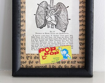 Heart Pop framed ephemera collage