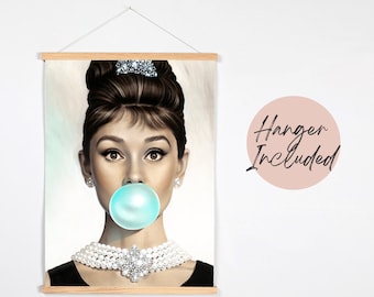 Audrey Hepburn Bubble Kaugummi Foto Bild Aufdruck auf Gerahmt Leinen Wandkunst