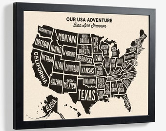 Map US States Framed Cork Pin Board Couples Travel Personalised Custom Large & Small kitchen Board Black White Natural Frame Notice Board