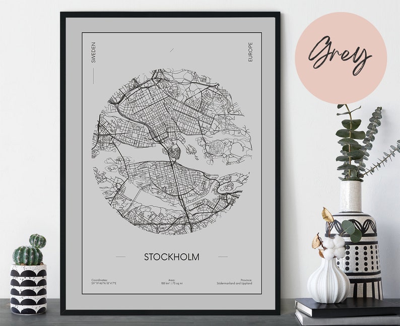 Stockholm Schweden Hauptstadt Karte Weltkarte Reise Gerahmt Etsy