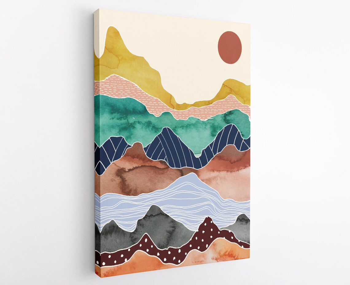 Colourful Abstract Mountains Framed Canvas Wall Art Gift Print Etsy