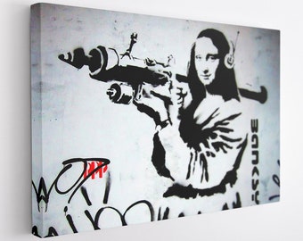 Banksy Canvas Print Mona Lisa Rocket Launcher Banksy Stretched Etsy