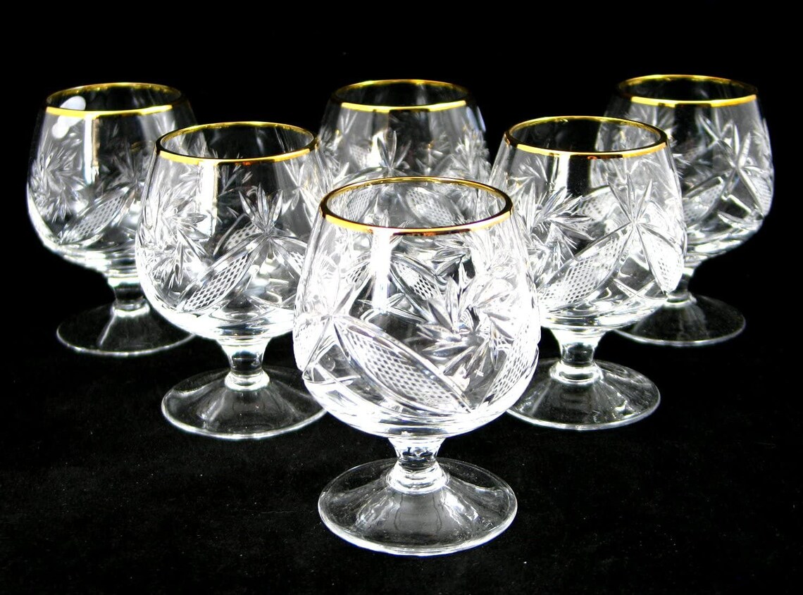 Set of 6 7oz Hand Made Vintage Crystal Glasses Brandy & Etsy