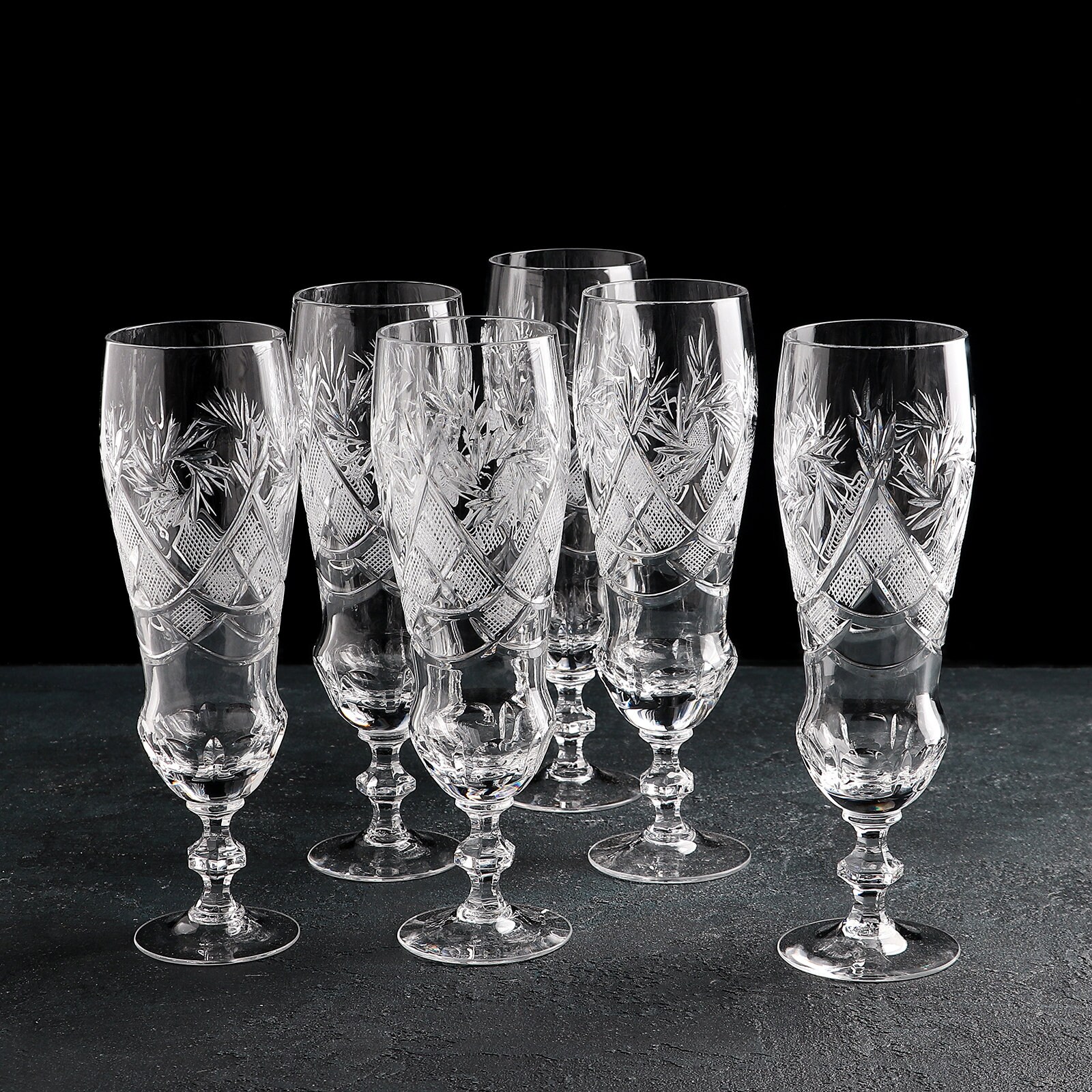 SET of 6 Neman Cut Crystal Stemmed Lager Beer Glasses 11.8oz Etsy