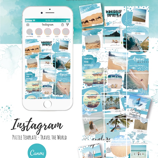 Instagram Puzzle Feed Template - Travel the World