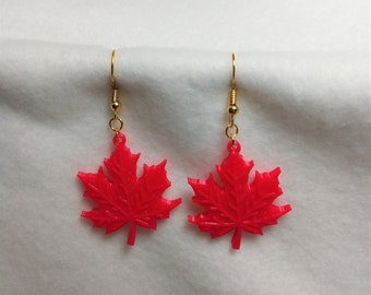 3D Printed Red Maple Leaf Earrings
