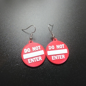 3D Printed Do Not Enter Sign Earrings