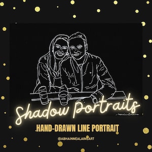 Custom Shadow Portrait | Handmade Line Drawing | Black & White | Personalised Portrait