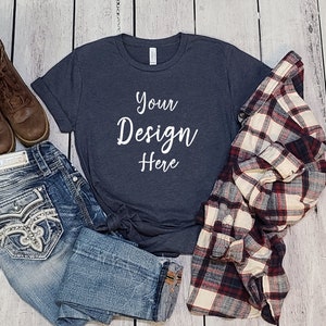 Heather Navy Mock up, Bella Canvas 3001 Mockup, 3001 Bella Canvas, 3001 Christmas Mockup, Bella 3001 Shirt Mockup, 3001 Heather Navy
