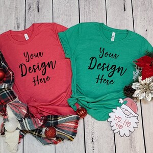 Heather Kelly Mock up, 3001 Heather Red Mockup, Bella Canvas 3001 Mockup, 3001 Bella Canvas, 3001 Christmas Mockup, Bella 3001 Shirt Mockup