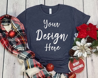 Bella Canvas 3001 Mockup, Heather Navy Mock up, 3001 Bella Canvas, 3001 Christmas Mockup, Bella 3001 Shirt Mockup, 3001 Heather Navy